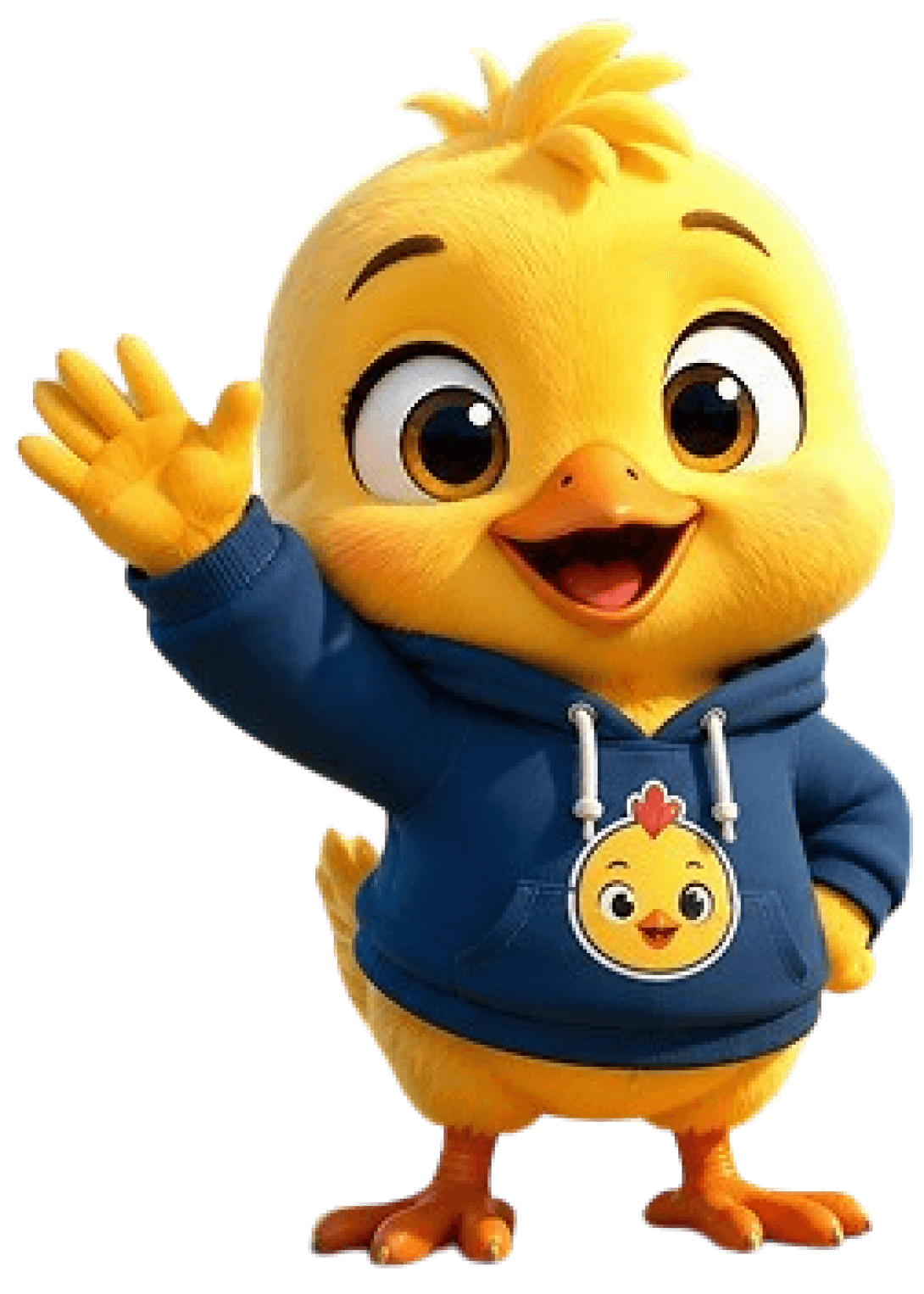 ChéQin chick mascot waving